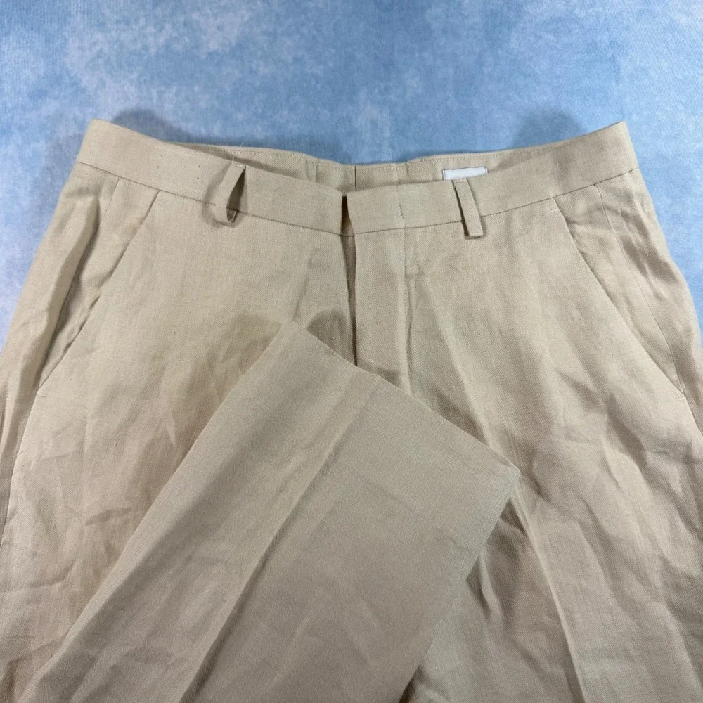 Murano Baird McNutt Linen Dress Pants Mens 34x34 Beige Excellent  Herringbone